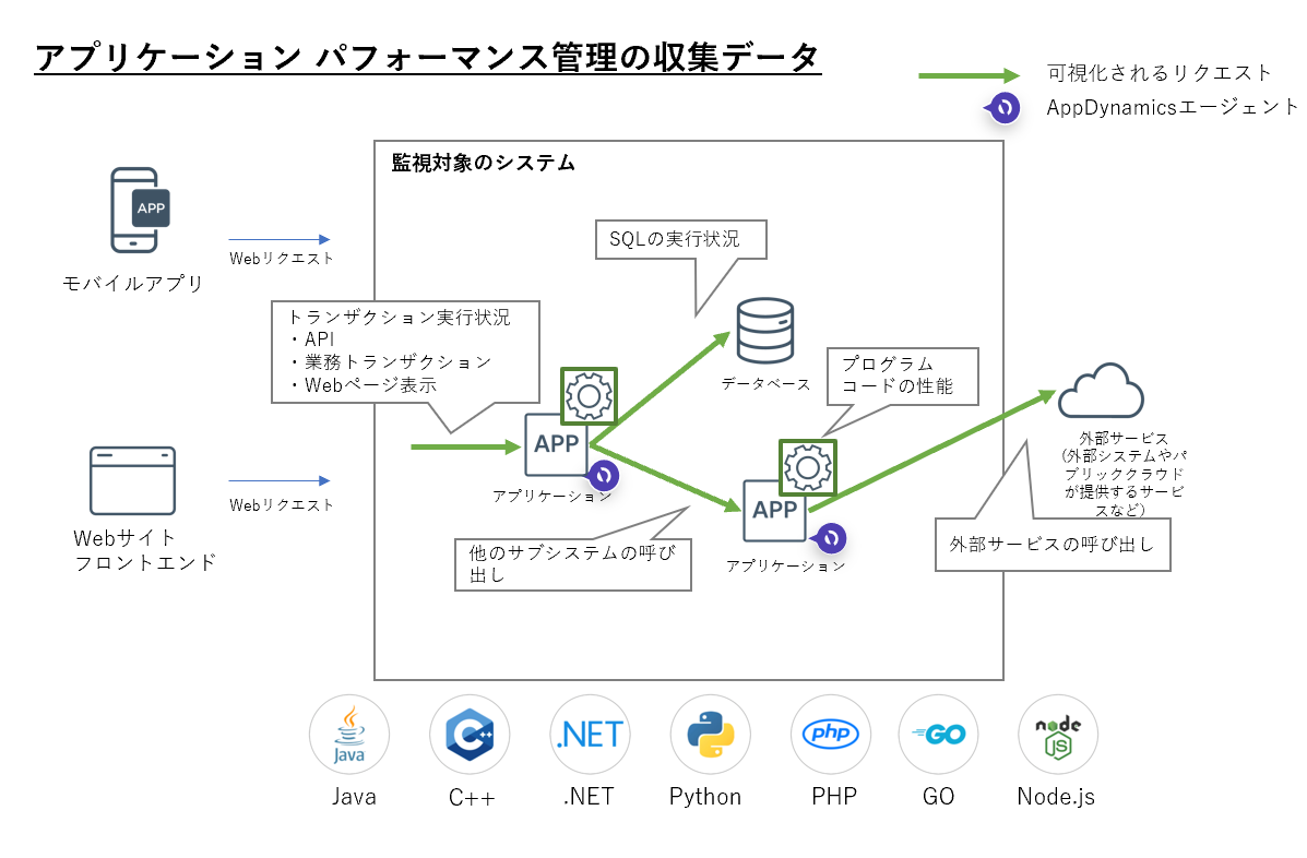 アプリケーション パフォーマンス管理の収集データ