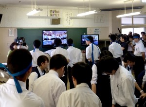 階上中学校から城西中学校hへエールが送られる