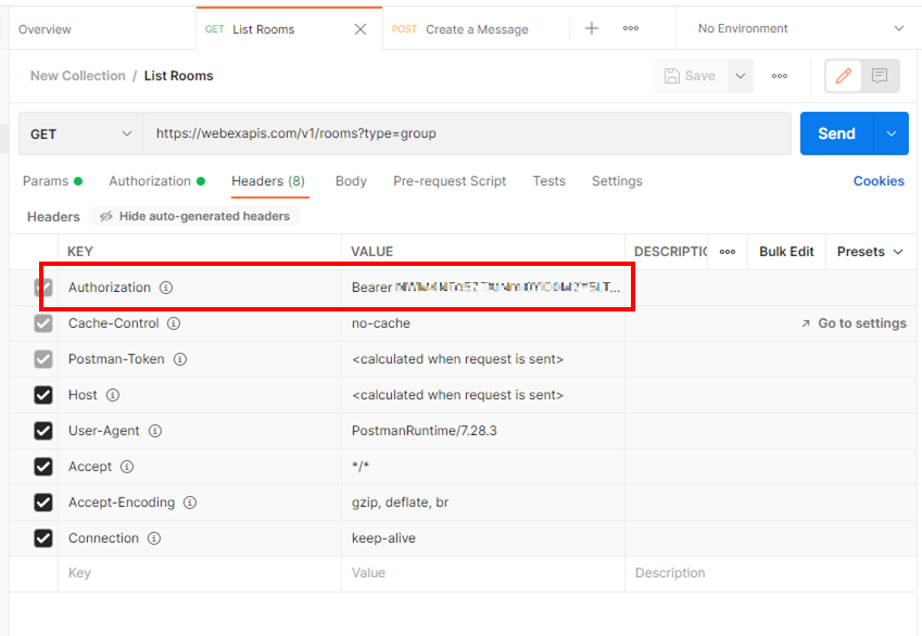 WebexAPI のデフォルトで応答を受ける
