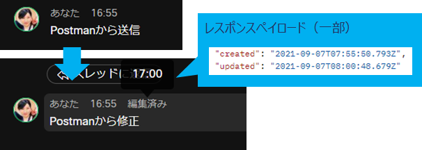 「編集済み」の文言と「編集の時刻」