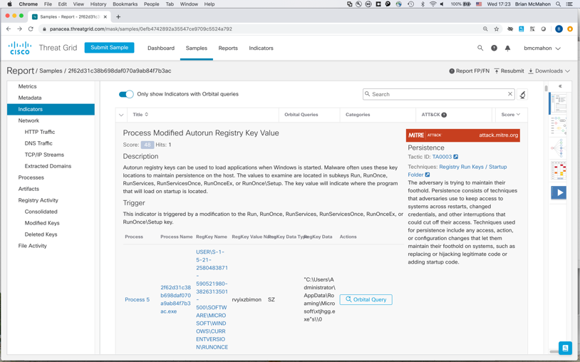 図 8:Threat Grid での Orbital 詳細検索クエリ