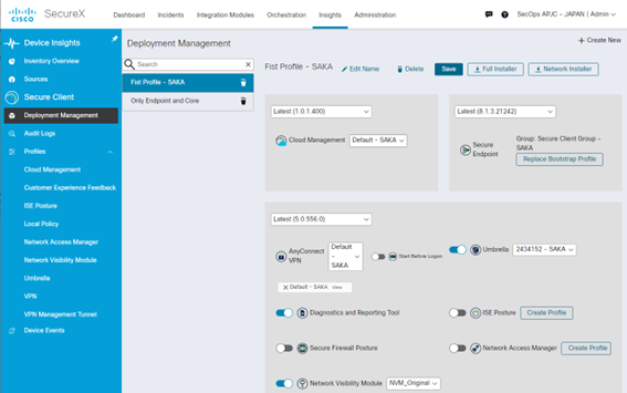 SecureX Device Insights プロファイル設定画面