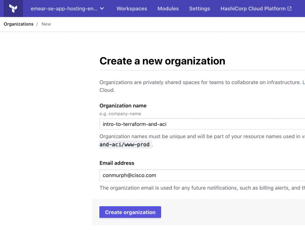 Create a new organization