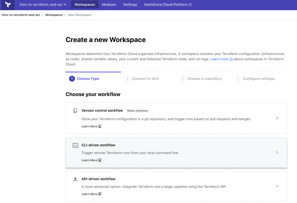 Create a new CLI Driven workspace