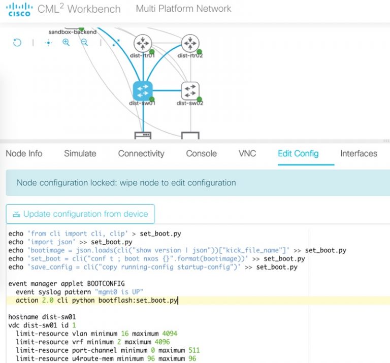 この Nexus 9000v スイッチの初期構成は、ラボ定義に含まれています。