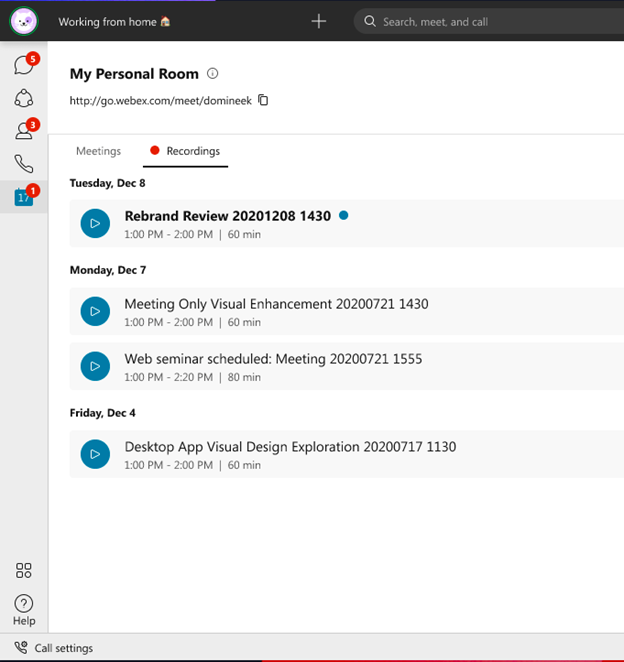 画像 1.2：[カレンダー]ビューの新しい [録画] タブ