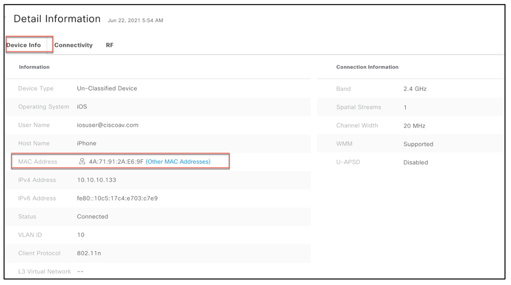 図 6:RCM クライアントの詳細情報(DNA Center)