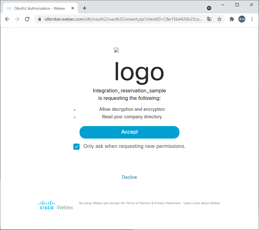 チェックを入れて「Accept」を選択