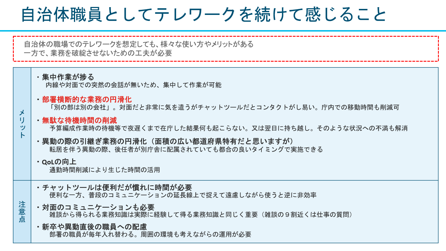 自治体職員としてテレワークを続けて感じること