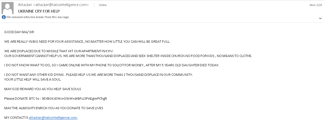 ビットコインを要求するスパムメッセージのサンプル