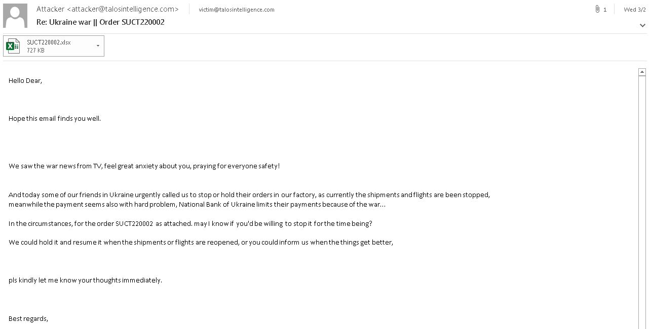 発注書を添付しているように見せかけたスパムメール
