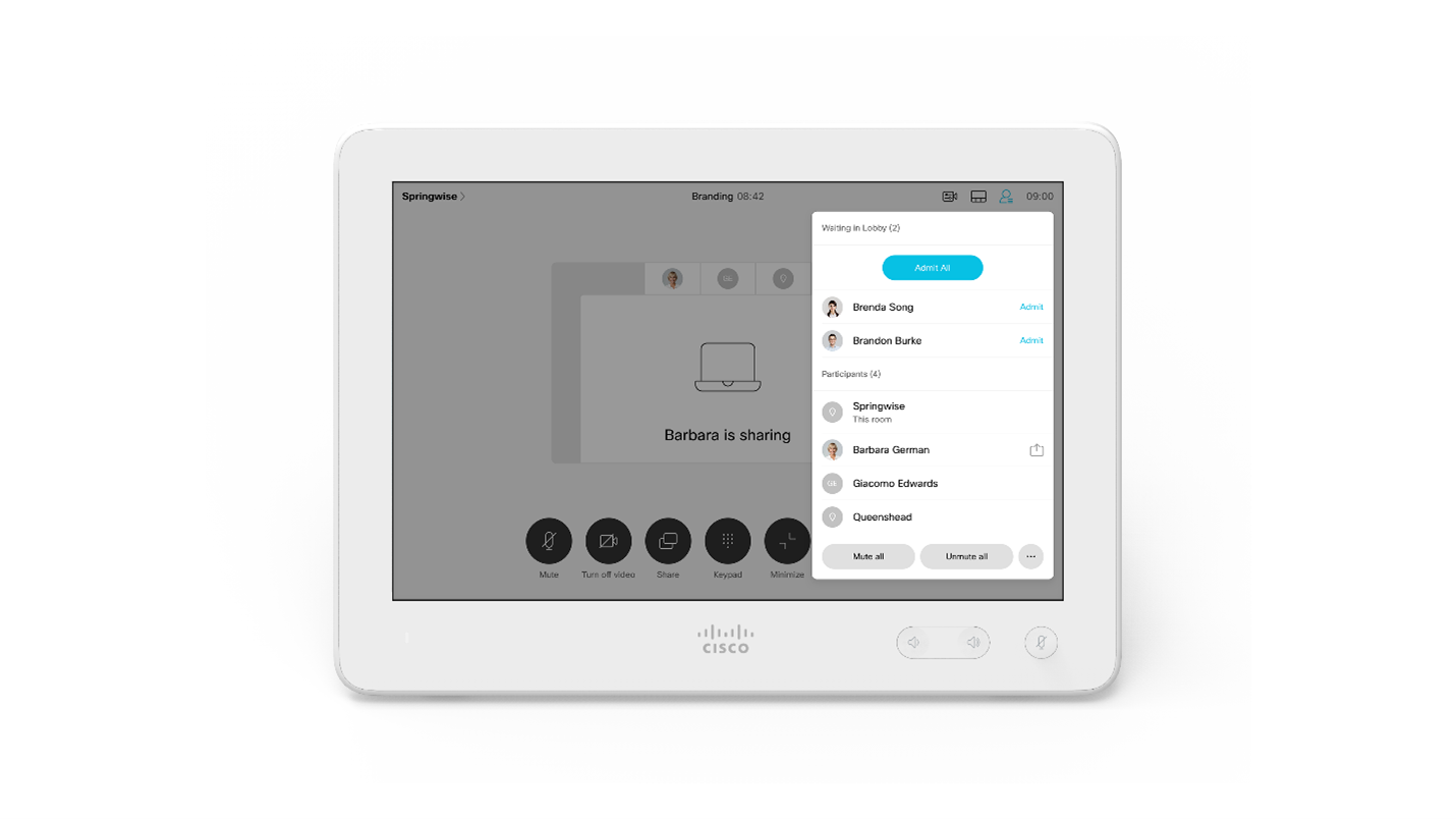 [すべてを許可（Admit All）] でミーティングを即座に開始 ミーティングを即座に開始できます。新たに導入された [すべてを許可（Admit All）] 機能を主催者または共同主催者が使用すると、ロビーで待機しているユーザ全員をボタン 1 つで一括許可できます。