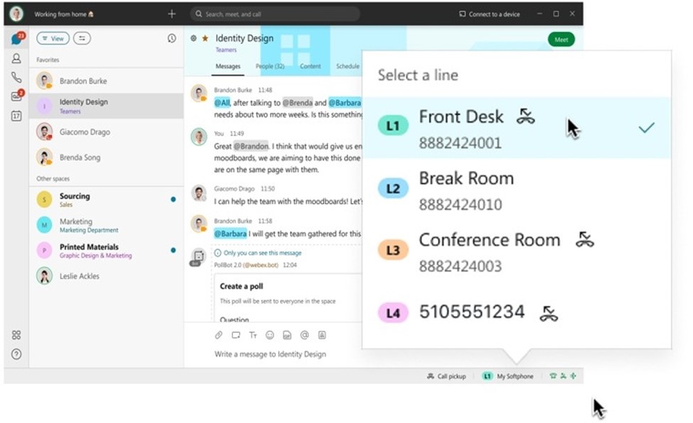 Webex Temasでの複数回線をのサポート（Windows および Mac）
