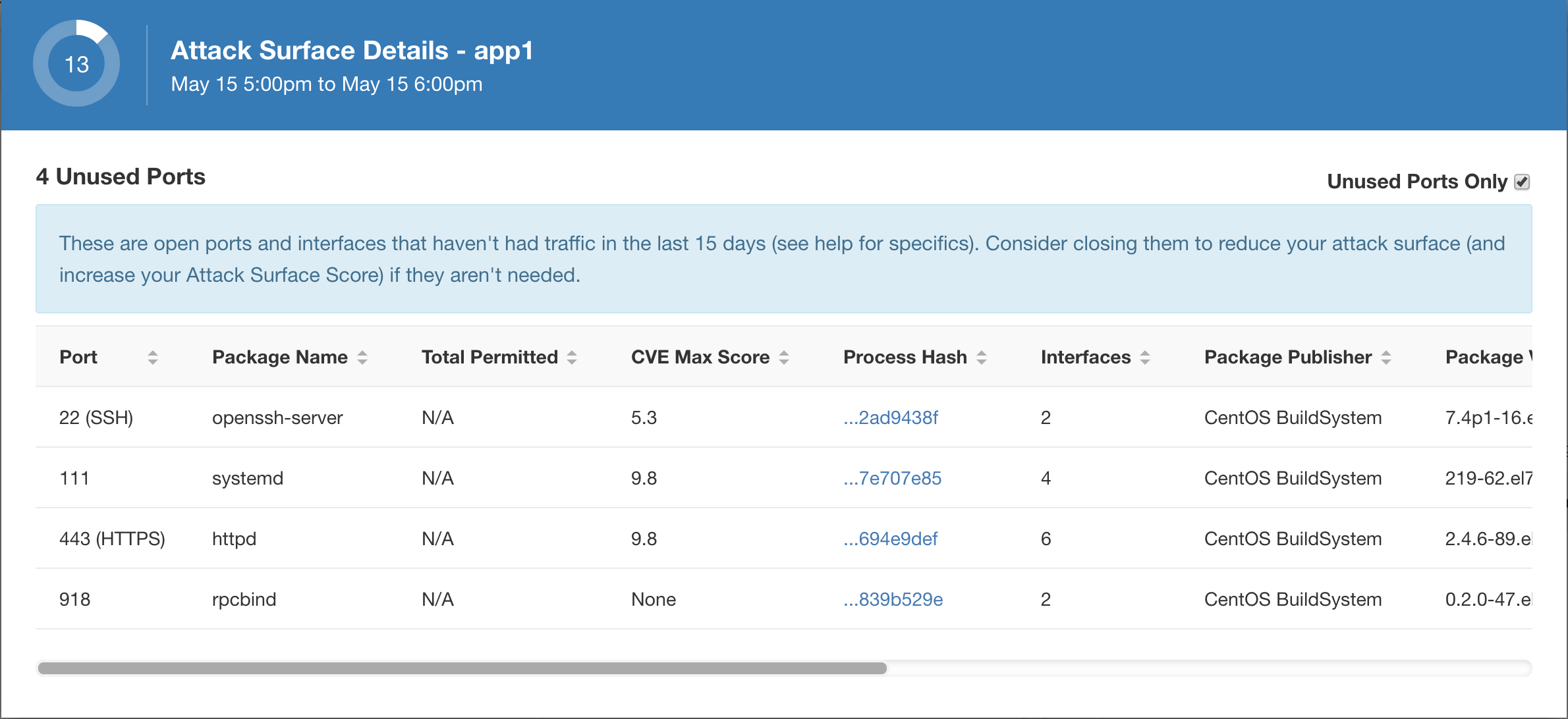 Attack Surface Details - Tetration "SECURITY DASHBOARD"