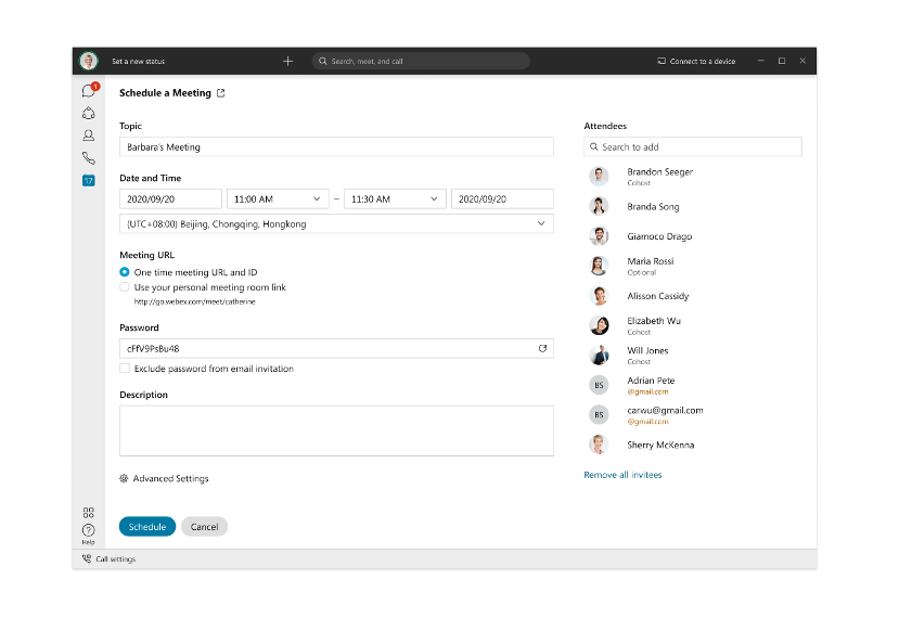 Webex Appのスケジュール