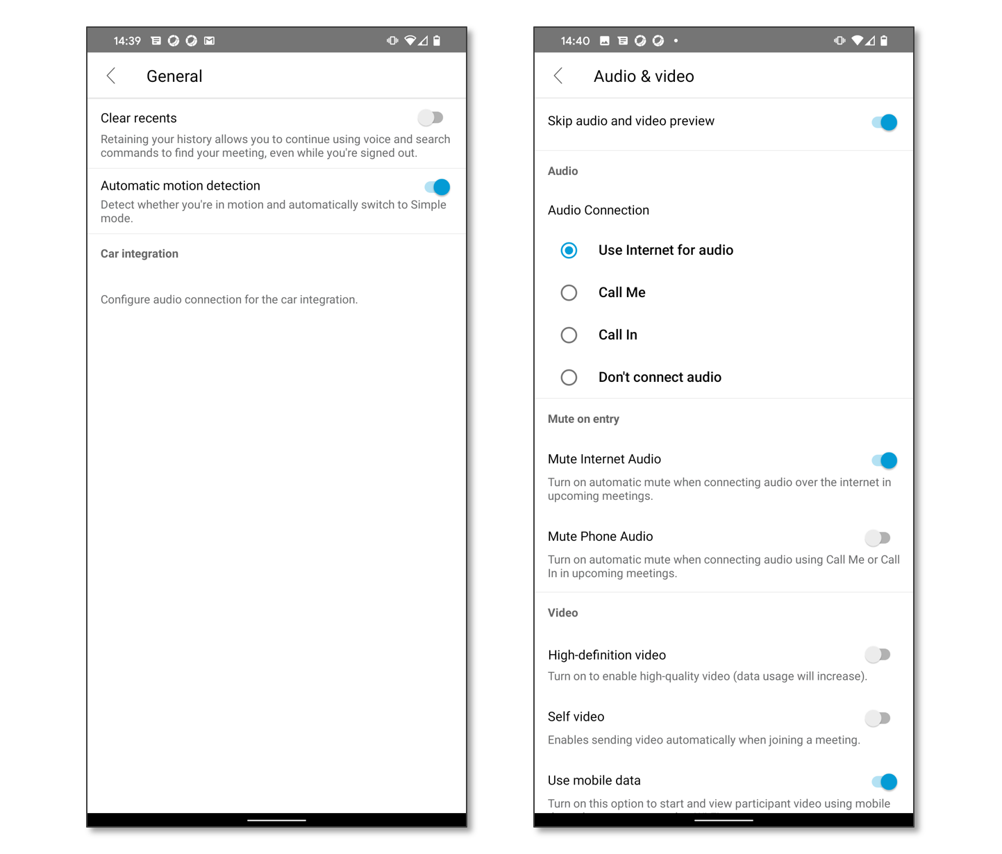 Webex Meeting Mobile Application Configuration Settings
