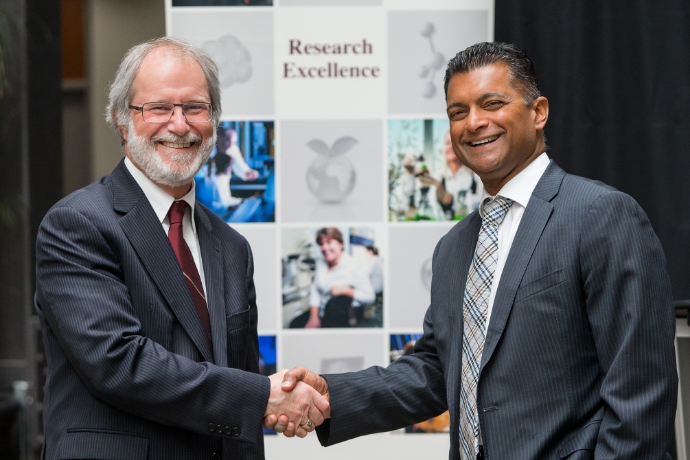 McMaster University President Patrick Deane and Cisco Canada President Nitin Kawale
